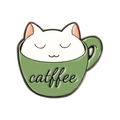 Broche en émail créative tasse catffee avec design de mug à café tête de chat vert - Tasse Verte Chat Blanc Curieux/Catffee