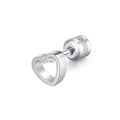 High-quality silver stainless steel heart stud earring with secure screw back closure - Heart & Rhinestone Style / 1 Piece / Steel
