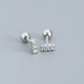Minimalistische 925 Sterling Silber Ohrstecker mit dreifachem Zirkonia Besatz - Weißgold