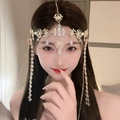 Golden crown headband with sparkling crystals and long tassels for birthday parties - Vintage Tassel Hair Accessory / Gold