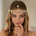 Golden crown headband with sparkling crystals and long tassels for birthday parties - Vintage Tassel Hair Accessory / Gold