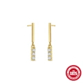 Elegant gold S925 sterling silver chain earrings with three round cut zircon stones - 925 Silver / Gold