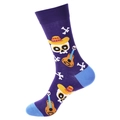 Lila Tag der Toten Socken mit Totenkopfmustern und blauen Details an der Ferse - 1378-Violetter toter Musiker
