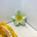 Pinza de pelo con flor de resina degradada verde y amarilla sobre fondo de libro estético - 8cm / Verde Hierba