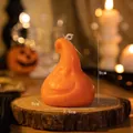 Smiling orange pumpkin Halloween candle on rustic wood block base, 80g handcrafted decor - Funny Ghost Pumpkin / Orange