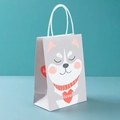 Cartoon dog gift bag in light grey with white rope handles for cute party packaging - Love Dog