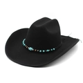 Black western cowboy wool felt hat with turquoise beaded band shown at a 45-degree angle - M (56-59cm) / Black