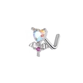 Dettaglio del piercing naso a L in argento con cuore cangiante e gemma rosa alata - Stile Ali di Cuore Iridescente (24030802-2)