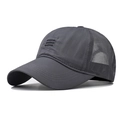 Quick-dry mesh baseball cap in dark grey with three-stripe embroidery for outdoor sun protection - Three-Bar Grey (Breathable)