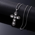 Silver cross pendant necklace with clear crystals on a box chain for a classic look - White Crystal Cross