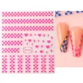 3D pink checkerboard and heart nail stickers TH-0816 for professional manicure art - TH-0816 (Pink Checkerboard/Heart)