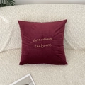 Square burgundy crystal velvet pillowcase with gold embroidered love rewards the brave text - Burgundy
