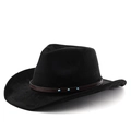 Detail of black western cowboy hat with brown leather band and turquoise studs - M (56-58cm) / Black