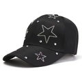 Black cotton baseball cap featuring sparkling rhinestone star patterns on a white background - One Size / Black