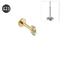 Piercing labret en titane G23 doré avec deux zircons blancs sertis verticalement - Deux zircons blancs - Or / 1.2x8mm