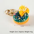 Green donut keychain with yellow bow and faux pearl beads 4.5cm diameter charm - D11 Green - Gold 8-clasp