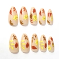 Almond-shaped press-on nails featuring warm autumn maple leaf patterns on a nude base - Maple Leaf Style(CW817)