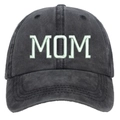Washed dark gray cotton baseball cap with bold white MOM embroidery on the front - Washed Grey Mom Embroidery Baseball Cap
