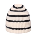 Classic cream and black striped knit beanie hat with thick vertical ribbed texture - 58cm / White and Black