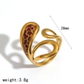 Detail of 18K gold stainless steel ring featuring leopard print and 28mm dimension - Streamlined Open Leopard Style (TR4537)