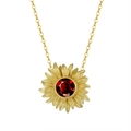 Collana in stile bohémien con ciondolo a girasole dorato e gemma rossa tonda - Granato (Girasole) Oro 14K