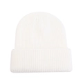 Classic white ribbed knit beanie hat with cuffed edge for winter warmth and style - Pure White
