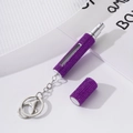 Detailed view of purple rhinestone perfume bottle with keychain and level window - Purple