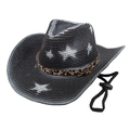 Detail of dark gray straw cowboy hat with leopard print band and adjustable chin strap - M(56-58cm) / Black