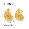 Detailed view of 18K gold plated stainless steel earrings with irregular lava texture - Irregular Lava Texture Style (NB-E1126) / Gold