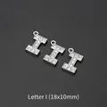Sparkling silver rhinestone-paved letter I alloy pendant charm for DIY jewelry, 18x10mm - Letter I (10 Pcs)