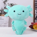 Cyan plush axolotl stuffed toy made of soft fabric in a cozy home setting - Green