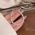 Elegant white pearl bracelet with silver zircon hollow beads and metal clasp - S545 Silver