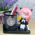 Black mesh pen holder with Anya spy family figure and yellow flower desk decoration - Flower Pink Hair Pen Holder (7839-63 Anya Flower)