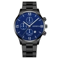 Blue Dial Silver Hands Black Band (Flat End)