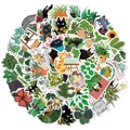 Set di adesivi impermeabili con gatti e piante per decorare laptop e borracce fai da te - 50 pezzi Gatto e pianta non ripetitivi