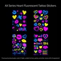 Neon heart and lip tattoos glow brightly under UV light, set of 4 waterproof stickers - 4 Pcs Set Fluorescent AX001-004
