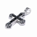Cross necklace pendant with black crystals and white diamonds in silver metallic finish - Pure Black Stone