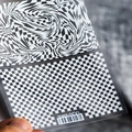 5D embossed nail sticker TS-743 featuring white checkered and wavy grid patterns - White Checkerboard (TS-743)