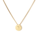 Polished gold curb chain necklace featuring a circular pendant with engraved letter Y - Letter Y (KN118663-K)