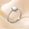 Minimalist silver steel ring with rectangular opal and diamonds on champagne satin - US 5 / Silver (KR111190-TOM)