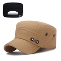 Platte militaire pet in kaki en zwart katoen met verstelbare metalen gesp voor heren - Verstelbaar / Beige (Eendenbekgesp)