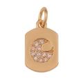 Detailweergave van een gouden rechthoekige hanger met een glanzend maanontwerp van strass - Rechthoek Maan