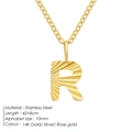 Elegantly textured 14K gold plated stainless steel necklace featuring a letter R pendant - Letter R / 10mm Pendant / Gold