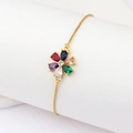 Detail of flower shaped gold bracelet with multicolor teardrop stones and slider clasp - Six-Petal Flower Style (款式二)
