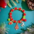 Pulsera navideña con cuentas rojas, piedras verdes y un amuleto de reno muy festivo - Estilo Árbol de Navidad con Cuentas (6272)
