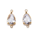 Golden stainless steel dual-loop pendant set with pear-cut cubic zirconia stones - 10x6mm / Gold-Teardrop-Clear