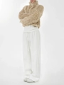 Veste en polaire camel clair pour femme avec pantalon de survêtement blanc large - S / Blanc Doublé Polaire