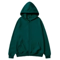 Detail of dark green zip-up hoodie featuring a drawstring hood and soft fleece texture - Dark Green