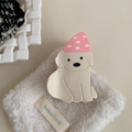 Pince à cheveux labrador crème mignonne avec chapeau de fête rose pour femmes - 8.5*5.4cm / Blanc