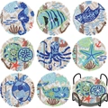 9-piece set of 5D diamond painting coasters featuring sparkling colorful ocean life patterns - Marine Animals (BD018)